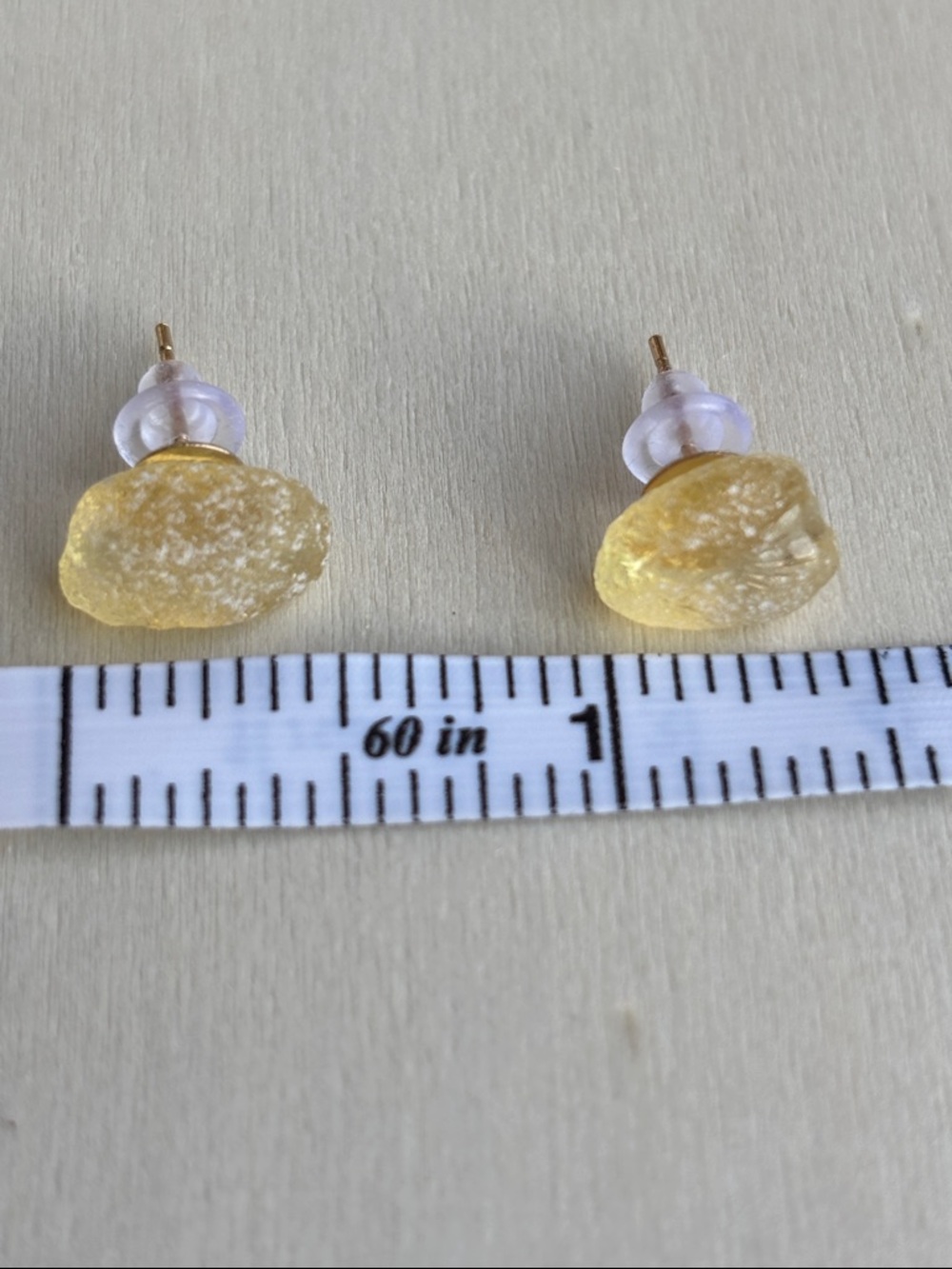 Yellow Sea Glass Stud Earrings - Picture 2 of 5